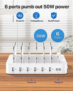 SooPii Premium 6-Port USB Charging Station Organizer for Multiple Devices, 6 Short Charging Cables and One Upgraded i-Watch Charger Holder Included, for Phones, Tablets, and Other Electronics, White - Image 2