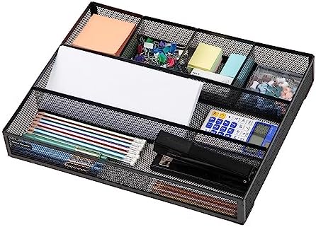 Mind Reader 6-Compartment Drawer Organizer, Metal Mesh Desk Organizer for Office, Kitchen, Utensils, Supplies, Set of 2, Black - Image 5