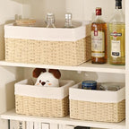 Vagusicc Wicker Basket, Set of 3 Hand-woven Storage Baskets for Organizing, Decorative Bathroom Wicker Storage Basket Bins with Handles, Small Toilet Paper Storage Baskets for Shelves & Decor, Beige - Image 5