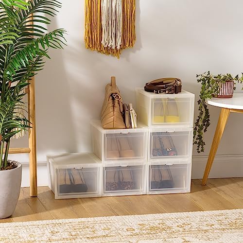 IRIS USA 6-Pack, Stackable Shoe Storage Box with Drop Front Door, Clear - Image 2