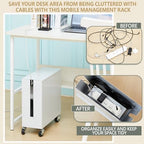 Briwooody Extra Large Metal Cable Management Box with Caster Wheels, White - Image 3