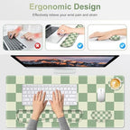 Large Gaming Mouse Pad Set, 4 in1 Ergonomics Keyboard Desk Mat with Memory Foam Wrist Rest, Extended Game Mousepad, Non-Slip Desk Pad Matt Easy Typing Pain Relief I Green Checkered - Image 5