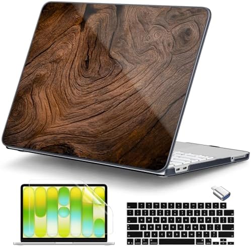 DONGKE Compatible with MacBook Neo 13 Inch Case 2026 A3404 A18 Pro chip & Touch ID, Plastic Hard Shell with Keyboard Cover, Screen Protector & Dust Plugs, Wood Grain by DONGKE