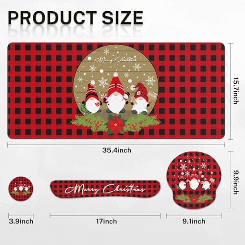 Britimes Keyboard Mouse Pad Set, 4 in 1 Desk Mat Set, Gnome Snowflake - Image 2
