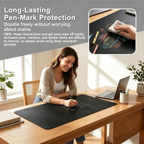 Leather Desk Pad Protector, Office Desk Mat, Large Mouse Pad, Non-Slip PU Leather Desk Blotter, Laptop Desk Pad, Waterproof Desk Writing Pad for Office Work/Home/Decor (Black, 27.5" x 55") - Image 6