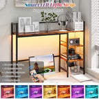 HavenlyYouth Desk Shelf with LED Light Strip, 3-Tier Storage Desktop Organizer Shelf, 38.6" Wood Desktop Bookshelf for Computer Monitor, Desk Hutch for Home Office Dorm, Rustic - Image 5