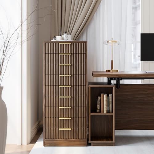 9 Drawer File Cabinet, Wooden Office Cabinet with Drawers, Fluted Storage Filing Drawer for Home Office, Black Walnut - Image 3