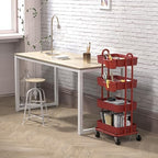 Simple Houseware 4-Tier Rolling Utility Cart with Hanging Bucket, Red - Image 3