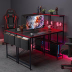 Bestier 44" Gaming Desk with LED & Storage,Gamer Desk, Carbon Fiber Black - Image 2