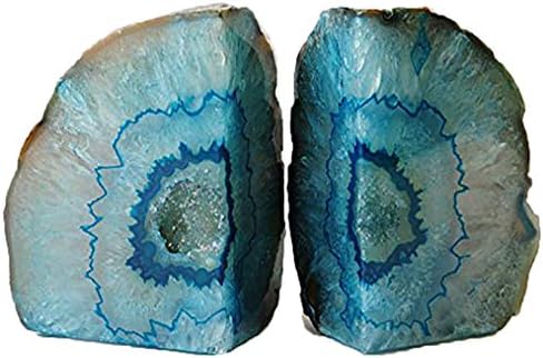 Teal Agate Geode Stone Bookends Heavy Duty Crystal Book Holders Decorative by AMOYSTONE%C2%AE