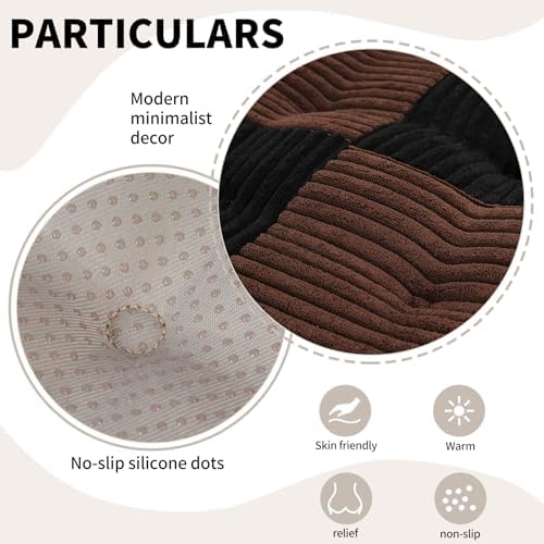 Office Stacking Chair Cushions 4 Pack, Corduroy High Density Foam Kitchen Seat Cushions with Ties, Square 17" x 17" Indoor Non-Slip Dining Chair Pads, Black+ Brown, 4pcs - Image 5