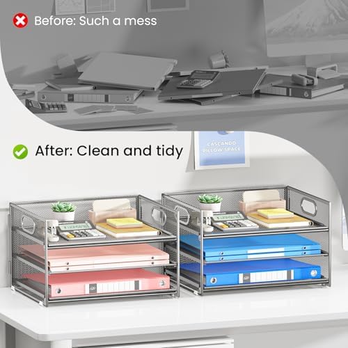 Paper Tray Organizer for Desk Organizers and Accessories 2P Silver - Image 2