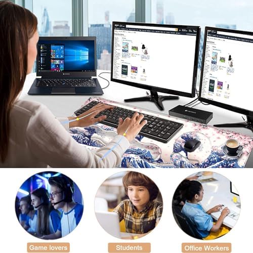 Mouse Pad,Large Pink Desk Mat, 4in1 XXL Mousepad + Keyboard Wrist Rest+Mouse Wrist Rest+Coaster Set with Ergonomic Desk Pad for Home Office Table Computer-Japanese Sea Wave - Image 7