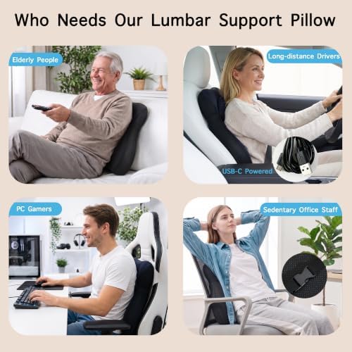 Lumbar Support Pillow with Vibration Massage for Office Chair, Ergonomic Memory Foam Back Support Cushion with Adjustable Strap for Computer Gaming Chair, Navy Blue-Black - Image 3