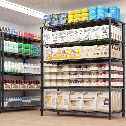 5 Tier Storage Racks Shelving, Heavy Steel Pantry Shelves, Adjustable Wire Shelving Rack with Wheels, Suitable for Garage, Kitchen, Bathroom, Office, 55" W x 24" D x 76" H, Black - Image 2