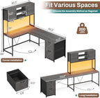 SEDETA Reversible L Shaped Gaming Desk with Drawers, LED Lights, - Image 2