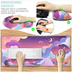 LIMKRIAN Purple Mouse Pad Large Desk Mat Set, Kawaii Clouds Ergonomic Mouse Pad with Wrist Rest Keyboard Wrist Support XXL Mousepad Cup Coaster Set, Cute Purple Office Desk Accessories Decor Supplies - Image 3