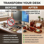 4 Pcs Aesthetic Desk Organizer Set Desk Tray, Pen Holder, Paperclip Storage and Sticky Note Holder Tortoiseshell Office Desktop Decor Accessories for Women or Men - Image 4