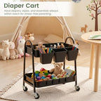 danpinera 2-Tier Rolling Cart, Utility Cart Mobile Metal Rolling Storage Cart with Lockable Wheels & Hanging Cups & Hooks for Kitchen, Bathroom, Office, Workshop, Purple - Image 5