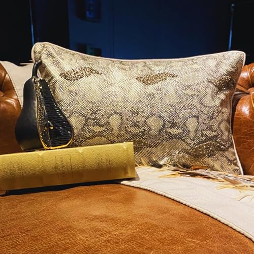 The HomeCentric Gold Pack of 2,12"x22" (30x55 cm) Lumbar Throw Pillow Covers, Faux Leather Beaded Pattern Bed Pillow Case, Animal Pattern Modern Style - Animal Bling - Image 6