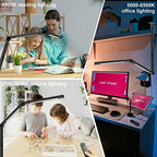 LED Desk Lamp with Clamp, Architect Desk Lamp for Home Office with Remote Control, Swing Arm Clamp on Computer Light, Clip-on Eye-Care Adjustable 5 Brightness Levels Table Light for Working Drafting - Image 6