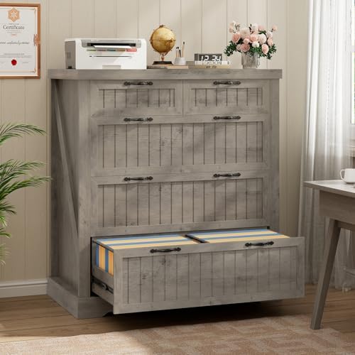 SEDETA Filing Cabinet for Home Office, Farmhouse 5 Drawers File Cabinet, Wood Office File Cabinets for Letter/Legal/A4 Size, File Cabinets with Printer Stand for Study Room, Living Room, Grey by SEDETA