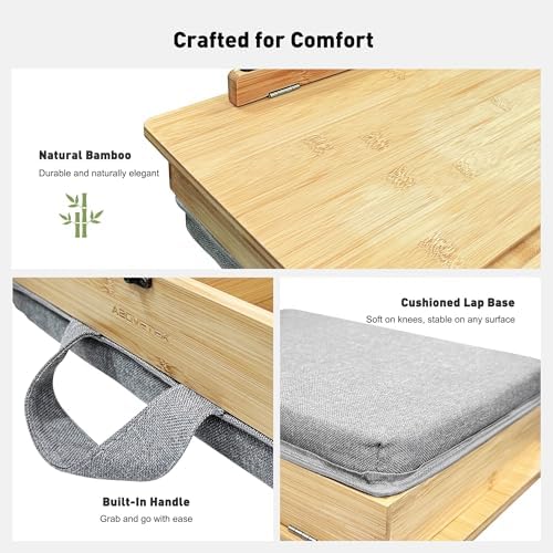 AboveTEK Book Stand for Reading with Storage, Adjustable Bamboo Book Holder with Soft Lap Cushion, Cookbook Stand, Hands-Free Book Reading Stand for Bed, Desktop & Kitchen Counter - Image 6