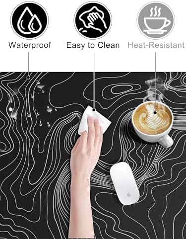 Mouse Pad with Wireless Charging, Large Desk Mat, Black Topographic Map #3 - Image 6