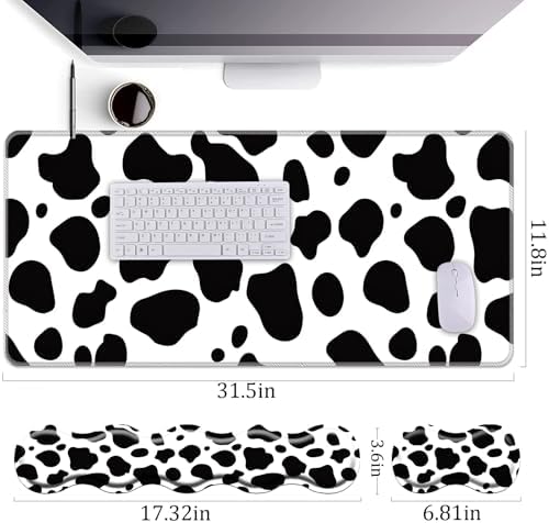 Keyboard Wrist Rest+Mouse Wrist Pad+Desk Pad Set,Memory Foam Ergonomic Easy Typing Pain Relief for Computer Laptop Office Home - Cow Pattern - Image 4