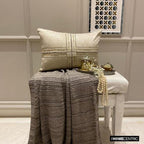 The HomeCentric Pack of 2 Decorative Lumbar Pillow Cover Gold, 12"x14" (30x35 cm) Jacquard Zardozi, Textured, Beaded, Hand Embrodiery Oblong Cushion Cover, Striped Modern Style - Zarae - Image 4