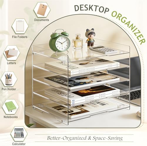 KKU 5 Tier Clear Acrylic Desk Organizer, Letter Tray Paper File Desk Organizer and Accessories For Office Supplies - Image 5