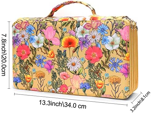 Vomgomfom PU Leather Pencil Case, Holds 100 Markers/300 Pens,Yellow Flower - Image 2