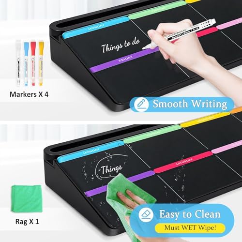 DOLLAR BOSS Glass Desk Whiteboard Calendar Small Dry Erase Board, Black - Image 4