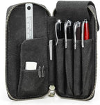 CONTACTS Full Grain Leather Pencil Case Handmade Vintage Zipper Pen Holder Pouch with Card Slot Pens Organizer Pockets Stationery Bag for Men and Women (Grey) by CONTACTS