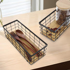 Set of 2 Small Wire Baskets, Narrow Black Metal Storage Bins for Bathroom Counter & Kitchen, Farmhouse Rustic Organizer Trays for Pantry, Office, RV, Countertop Decoration - Image 5