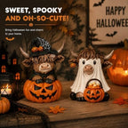 Karenhi 2 Pcs Halloween Highland Cows Figurines Resin, Pumpkin Decor - Image 6