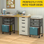 BOHDK Rolling File Cart with 3 Storage Drawers, Wood & Mesh Hanging File Folder Organizer with Wheels Under Desk, File Cabinets for Home Office, 11.81" D x 14.8" W x 25.39" H, Black - Image 4