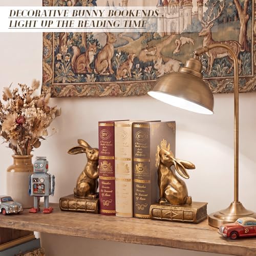 Tatuo 2 Pcs Rabbit Bookends for Shelves, Vintage Book Ends for Heavy Books - Image 4