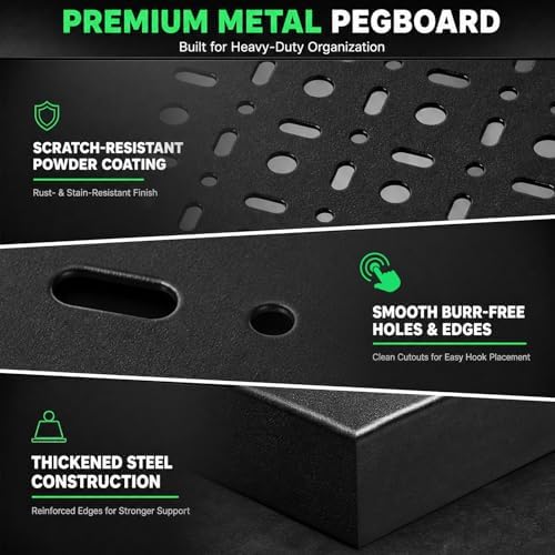 4 Pack Peg Board, 16×12" Black Metal Pegboard Wall Panels for Garage - Image 7