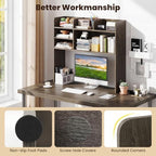 Giantex Desktop Bookshelf, 37" Desk Hutch Dorm for Computer Up to 32 Inch, Countertop Hutch w/6 Storage Shelves, 3-Tier Desktop Organizer Display Rack, Wood Desk Shelf for Home Office (Grey Oak) - Image 6