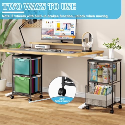 Sbanmao Rolling File Cart with 2 Storage Drawers, Mobile File Cabinet with Wheels, Hanging File Folder Organizer, Under Desk Storage, Printer Stand Utility Cart Filing Cabinet for Home Office,Black - Image 3