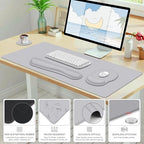 4 PCS Mouse Pad Desk Mat Protector, Keyboard Wrist Rest + Comfortable Mouse Pad with Wrist Rest +Coaster, Large Gaming Mousepad for Computer Laptop, 35.4"X 15.7" Deskpad for Office Home I Light Gray - Image 7