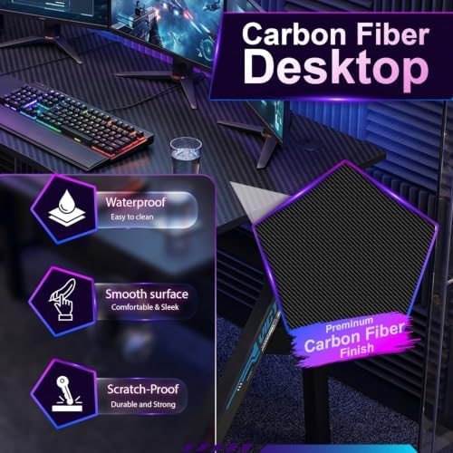 BestOffice | 47" Gaming Table | Black & Blue | R-Shaped Computer Desk - Image 4