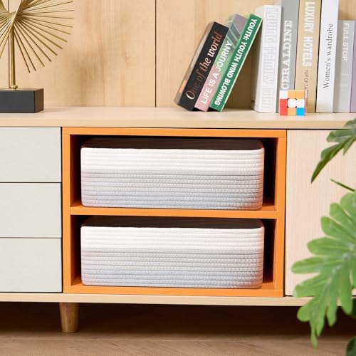 MiniArk Large Shallow Organizing Baskets 15x11x5.1 Inches - Rope Woven Storage Bins for Bathroom, Shelves, Cube Closet, Gradient Grey 4 Packs - Image 4
