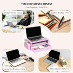 WALI Desk Organizer with Drawer and Pen Holder, 3 Tier Computer Monitor Stand for Home Office Supplies, Laptop Stand Riser for Computer, Laptop, Printer(PTT004-P), 1 Pack, Pink - Image 6
