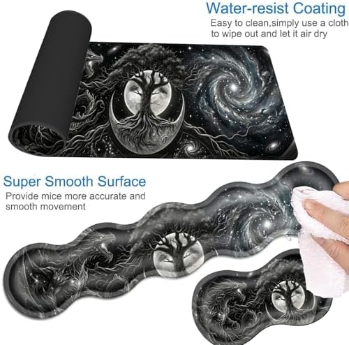 Desk Mat, Mouse Pad with Wrist Rest, 4-in-1 Large Mouse Pads for Desk, Ergonomic Mouse Pad and Keyboard Wrist Rest Gaming Keyboard Mat for Office,Tree of Life Moon - Image 3