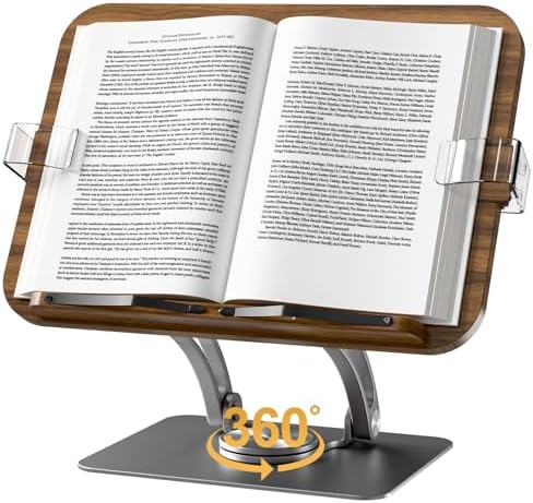 Book Stands for Reading,Adjustable Book Holder with 360° Rotating Metal Base,Foldable Cookbook Stand, Reading Hands Free with ABS Expandable Page Clips for Recipe,Textbook,Laptop by Unknown