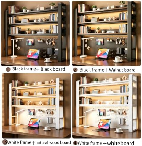 Desk Shelf Organizer with Pegboard & Storage Accessories, 2-Tier Desk Hutch Desktop Storage Rack, Desk Shelf for Office and Home Office White Frame /Natural Wood Board (3-Tier)53.2"×9.8"×36.6" - Image 6