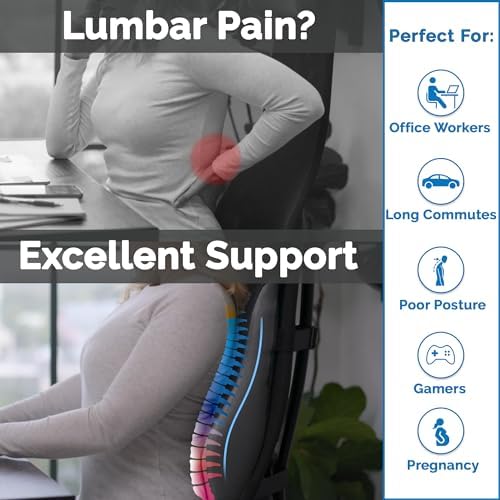 ComfiLife Lumbar Support Pillow for Office Chair – Premium Memory Foam Lumbar Pillow – Back Support for Office Chair, Car – Back Pain Relief, Improves Posture – 3 Adjustable Straps, Mesh + Leatherette - Image 4