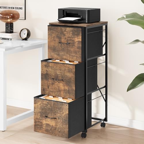 VINGLI 3 Drawer File Cabinet 34.8” Height, Rolling File Cabinet Mobile Tall File Cabinet with Wheels, Fabric Drawers Printer Stand for Home Office, Fits Letter Size, Rustic Brown - Image 2